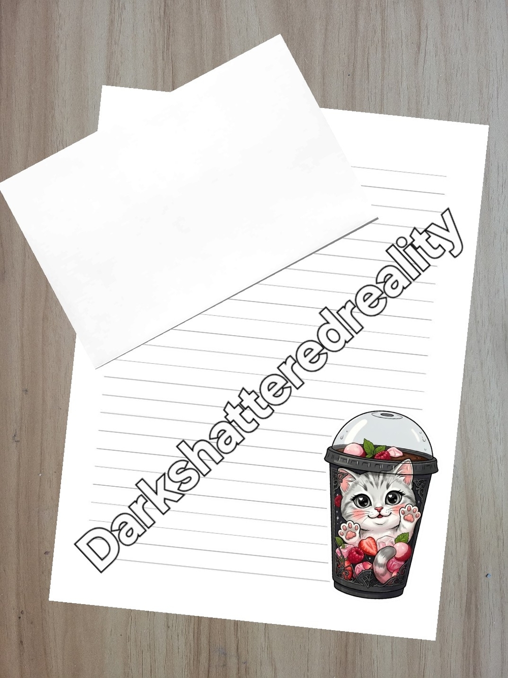 🖤NEW🖤 24pc Cute Kitten Bubble Tea Stationery Set With Envelopes